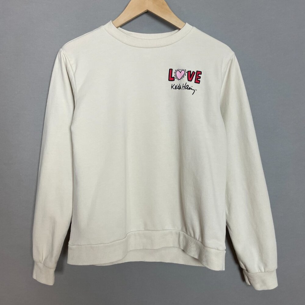 Keith Haring Top Sweatshirt‎ Love Women Size Small Off-White Long Sleeve Fleece - Picture 2 of 11